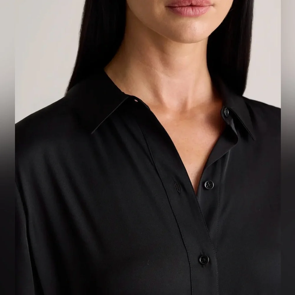 Quince black stretch washable silk shirtdress size small- NWOT - Picture 6 of 16